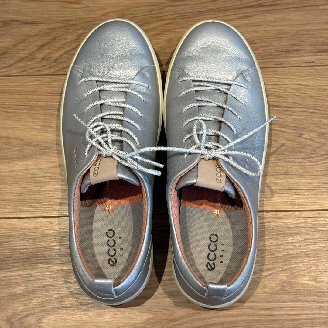 ecco エコー スパイクレス ゴルフシューズ シルバー系 41