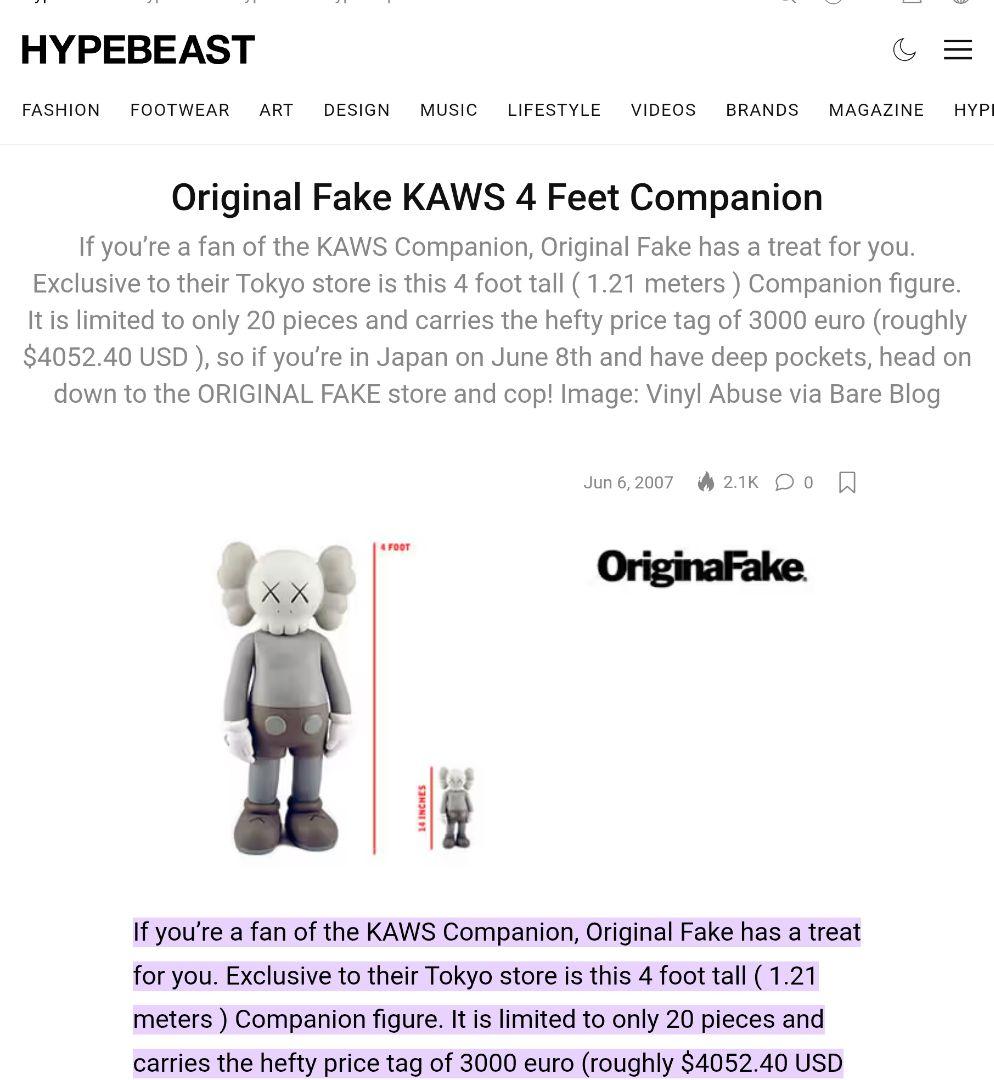 【全高約126cm】 希少OriginalFake KAWS カウズ 4feet