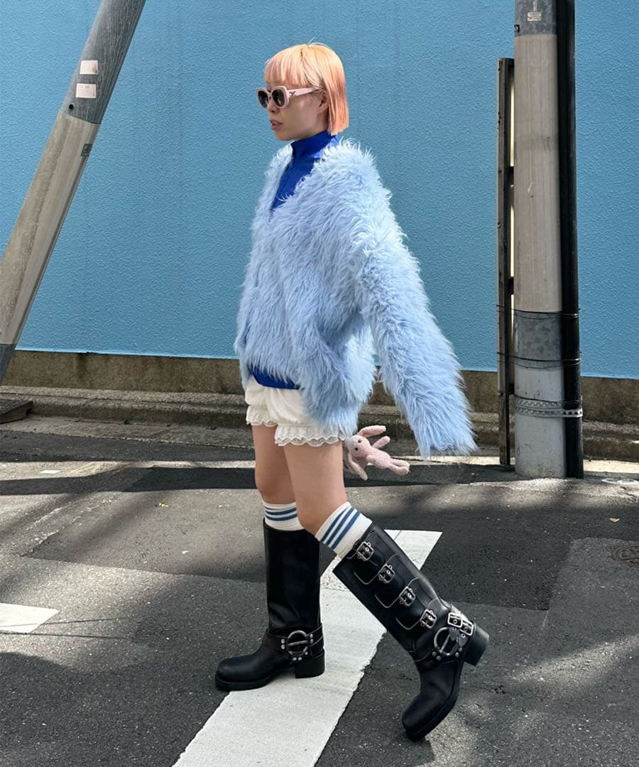 Alley Tokyo ふっさふさ過ぎるBIGカーデ サックスブルー　水色