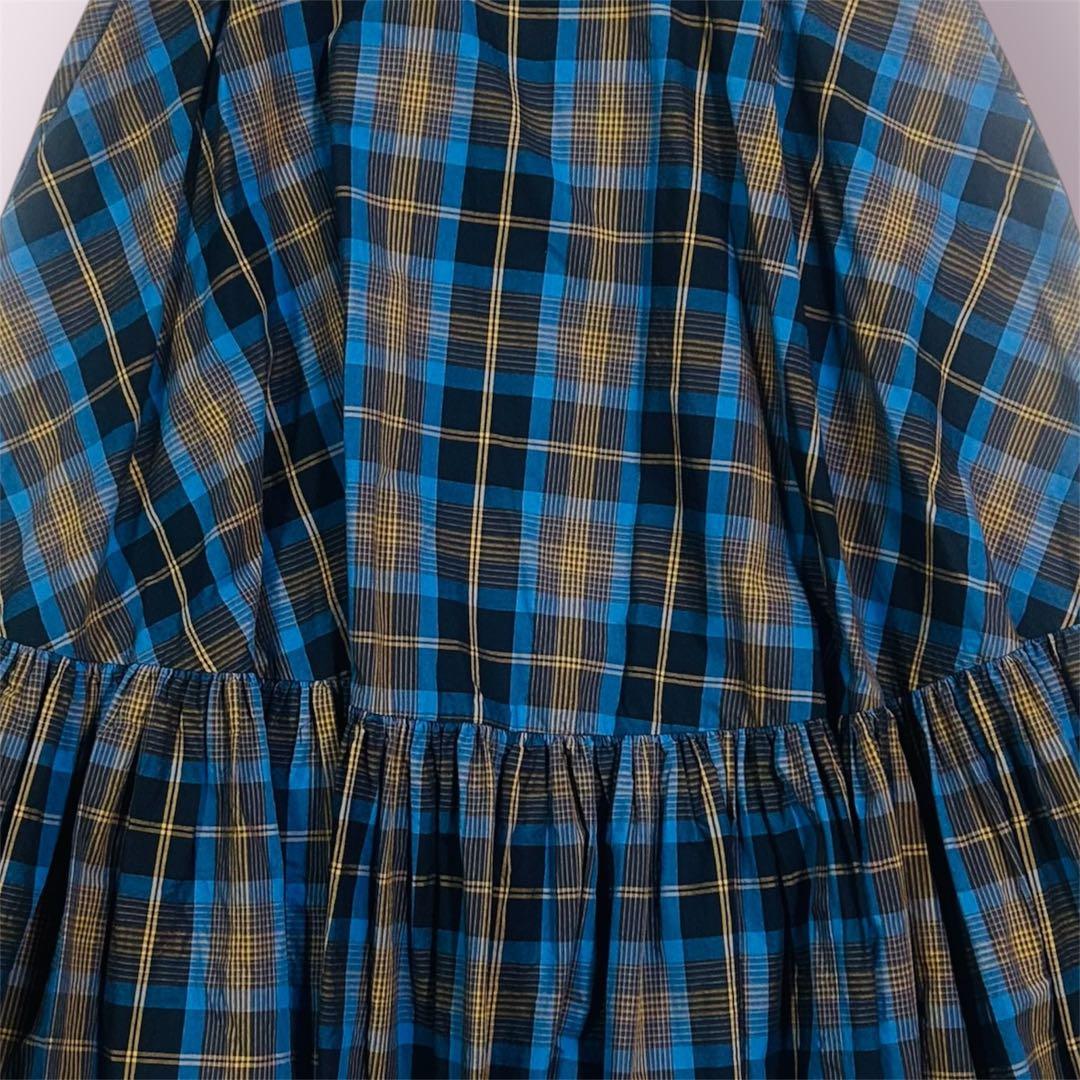 美品✨カレンソロジー チェックティアードスカート マキシ丈 洗える ブルー 38