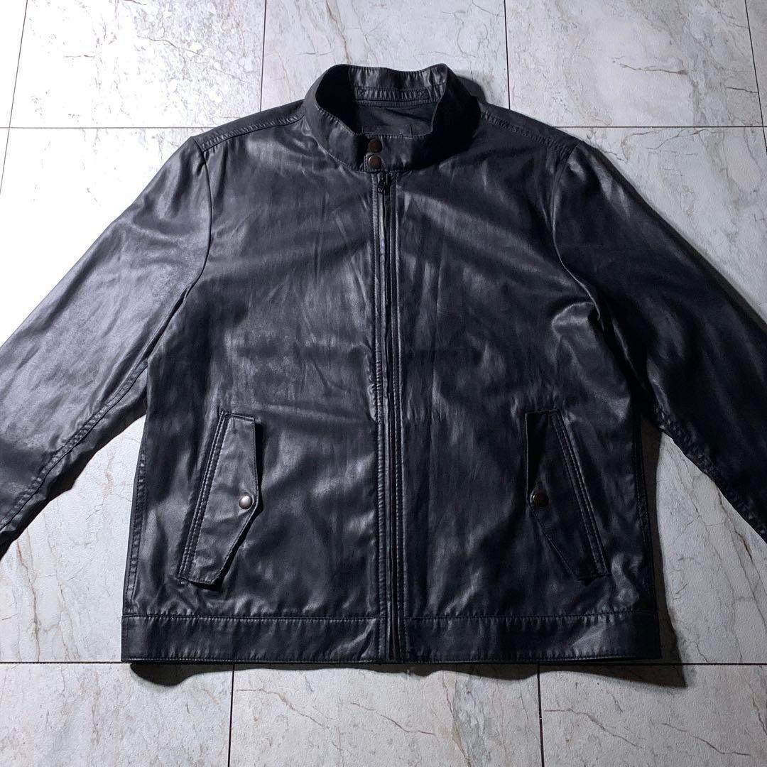 OLD GAP 短丈 フェイクレザー ハリントンジャケット スイングトップ 黒