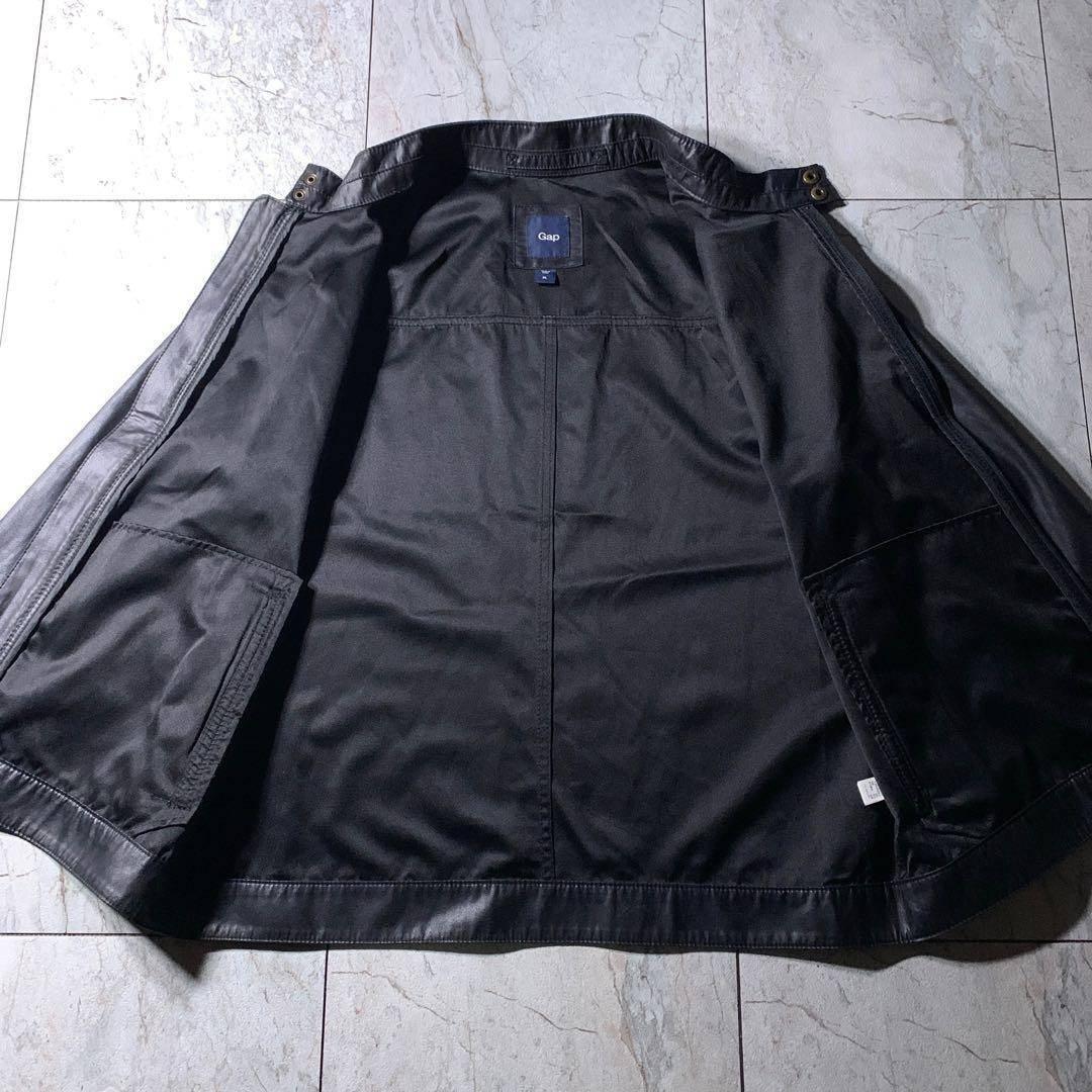 OLD GAP 短丈 フェイクレザー ハリントンジャケット スイングトップ 黒
