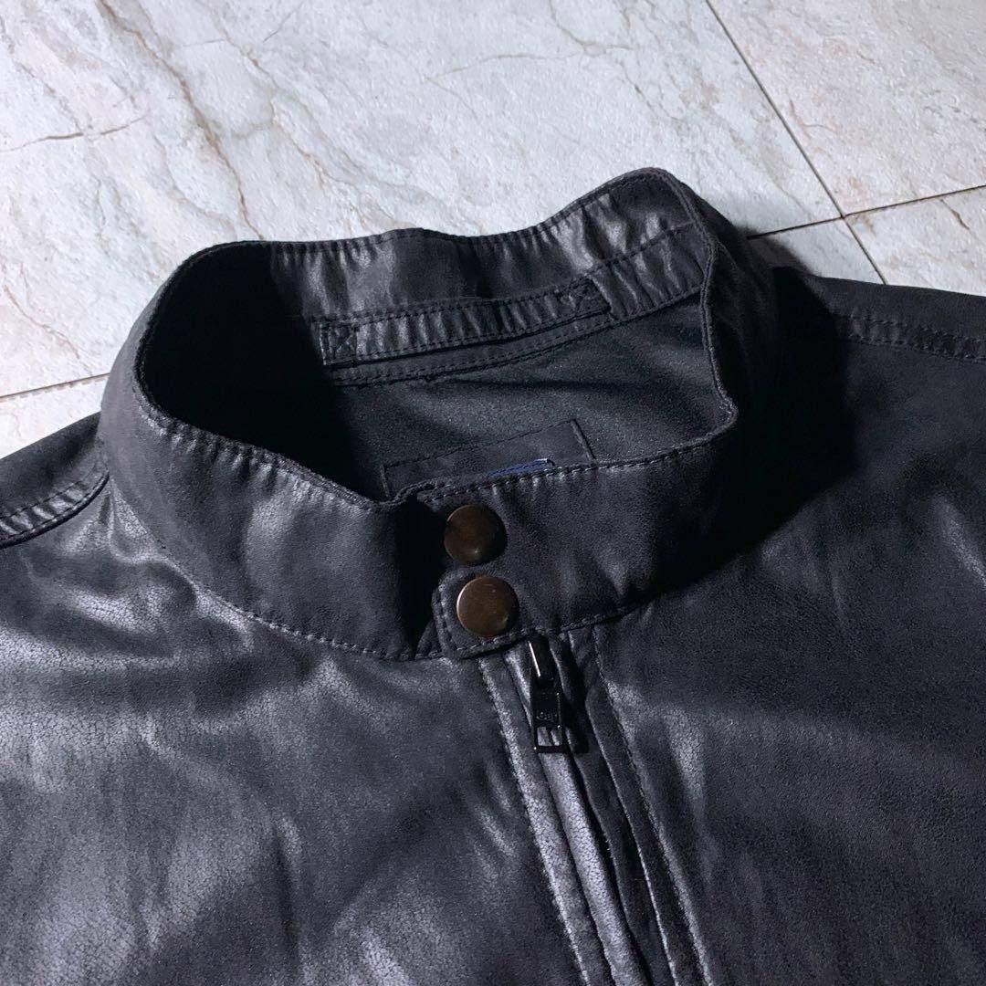OLD GAP 短丈 フェイクレザー ハリントンジャケット スイングトップ 黒