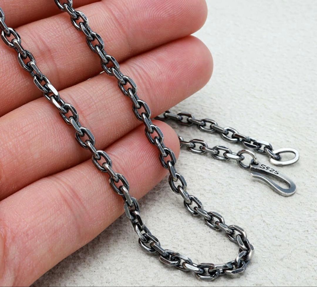 【美品】 あずきチェーン ネックレス シルバー925 燻し 4mm 50cm