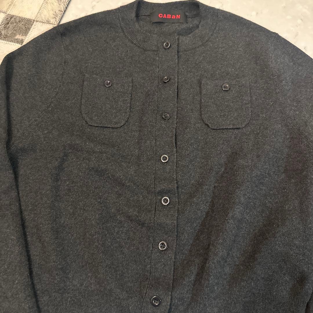 CABaN コットンカシミヤクルーネックカーディガン チャコールグレー XS