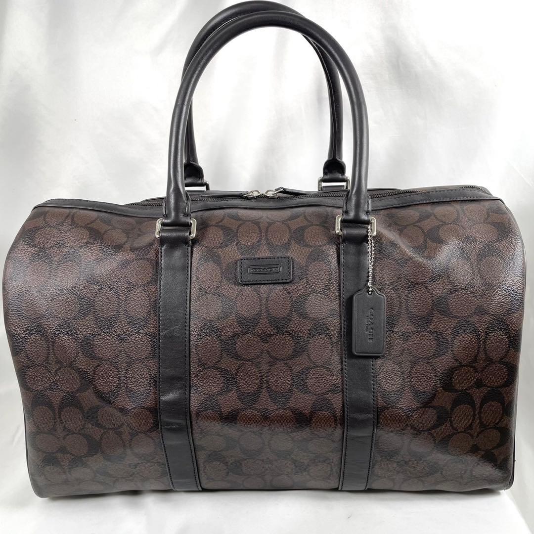 美品 COACH コーチ ボストンバッグ シグネチャー レザー ショルダー付き