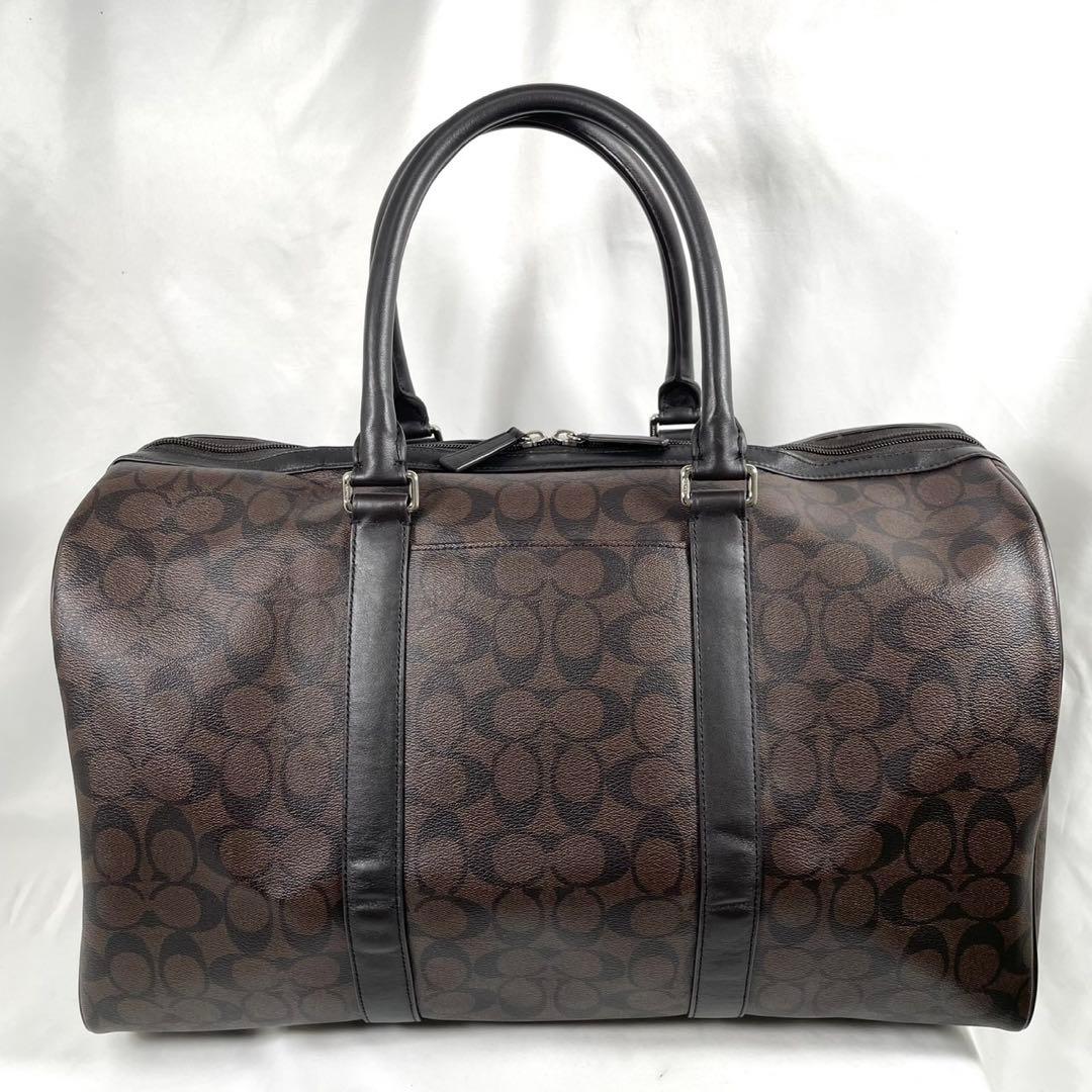 美品 COACH コーチ ボストンバッグ シグネチャー レザー ショルダー付き