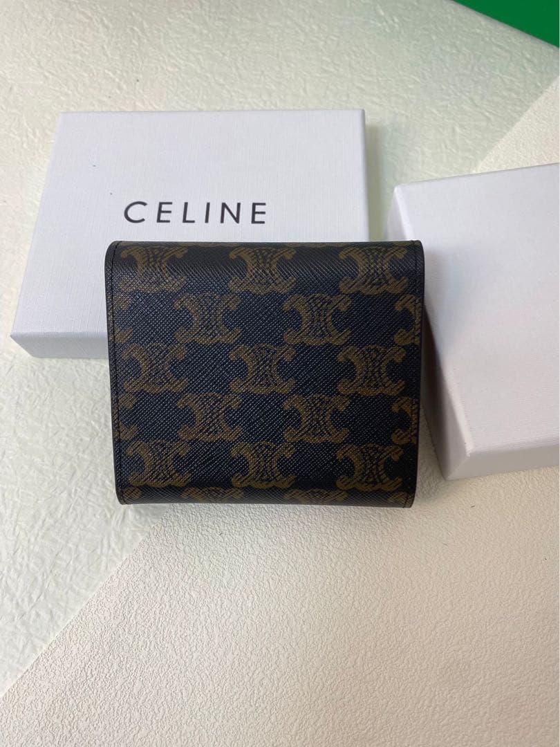CELINE 三つ折り財布 ネイビー/ゴールド
