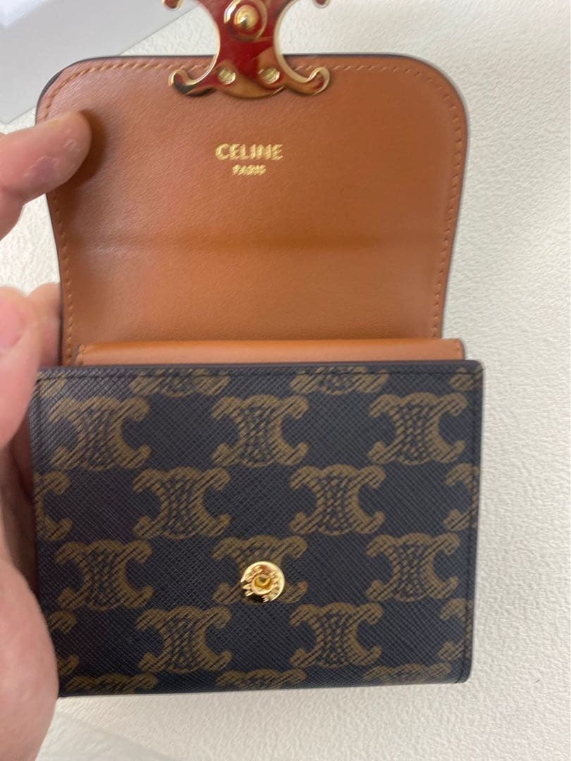 CELINE 三つ折り財布 ネイビー/ゴールド