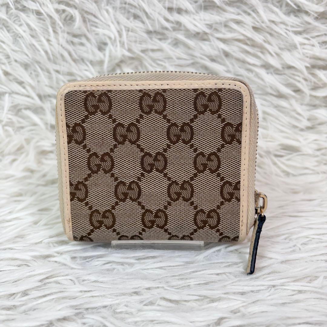 美品✨GUCCI 二つ折り財布　コンパクトジップ　GGキャンバス　ホワイト