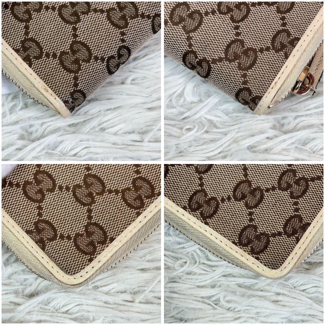 美品✨GUCCI 二つ折り財布　コンパクトジップ　GGキャンバス　ホワイト