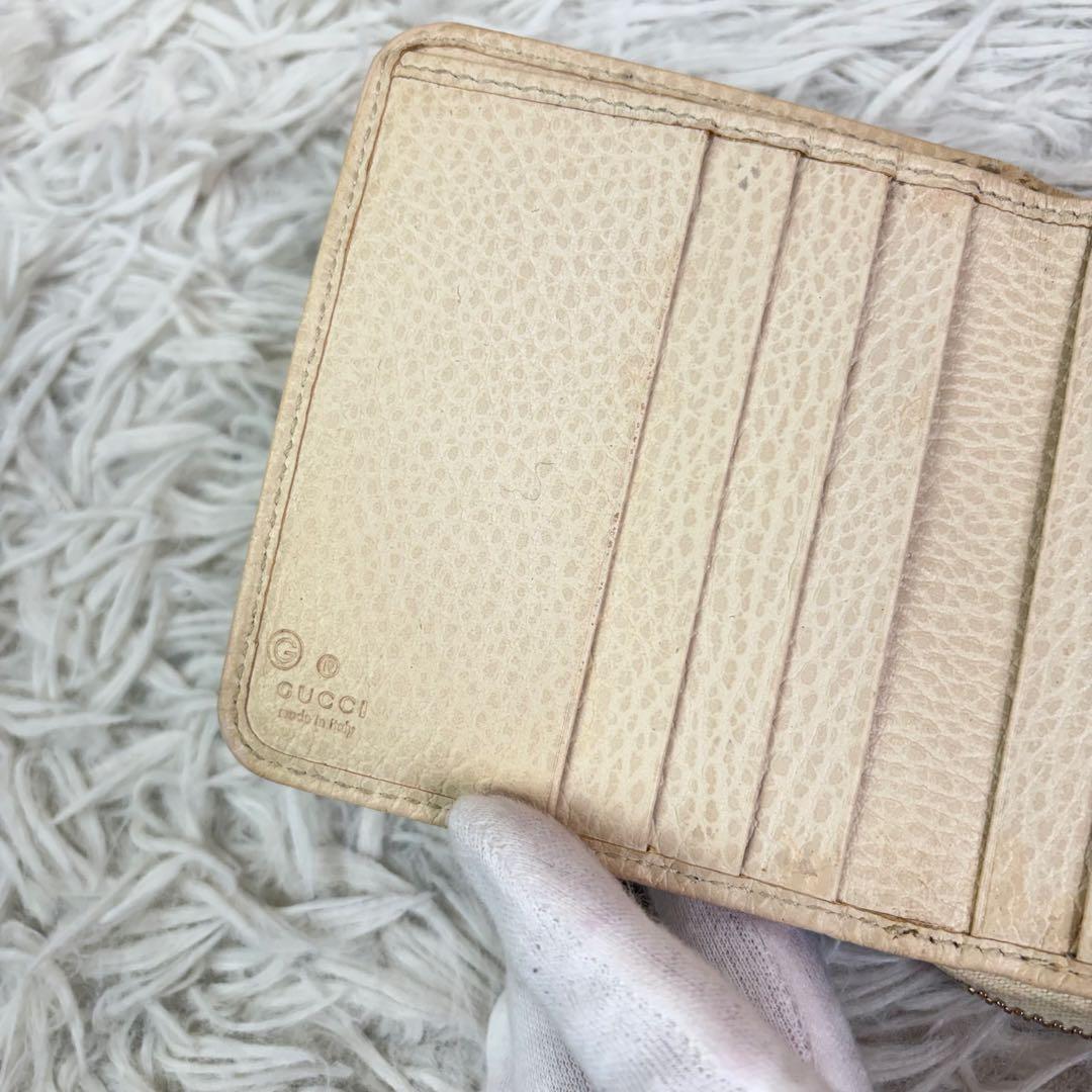 美品✨GUCCI 二つ折り財布　コンパクトジップ　GGキャンバス　ホワイト