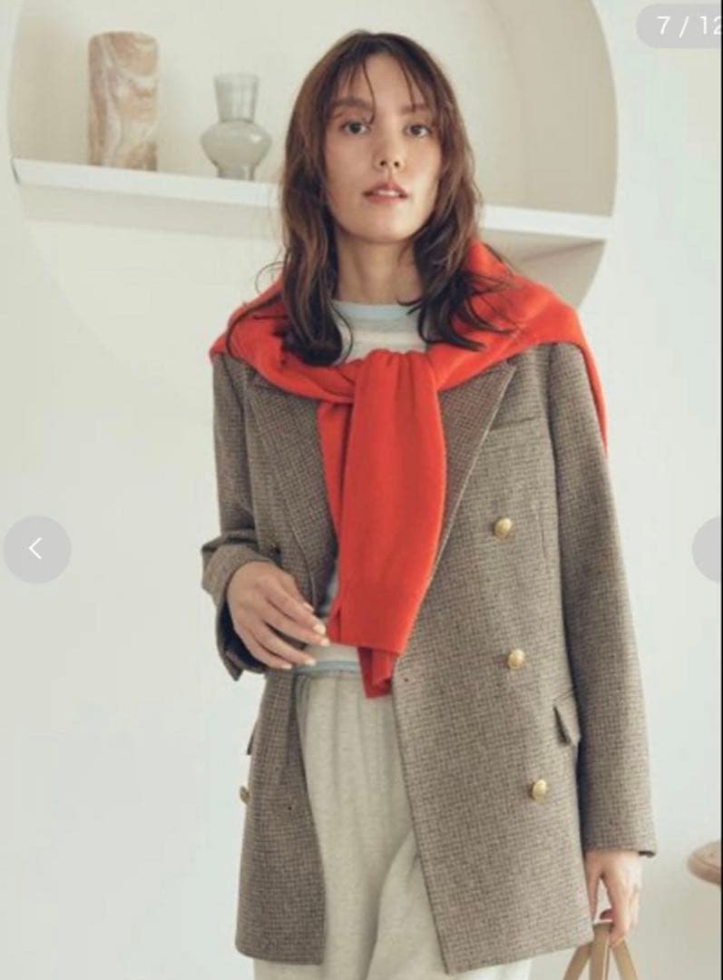 美品ミラオーウェンチェック金釦ダブルブレストロングブレザー　Mila Owen