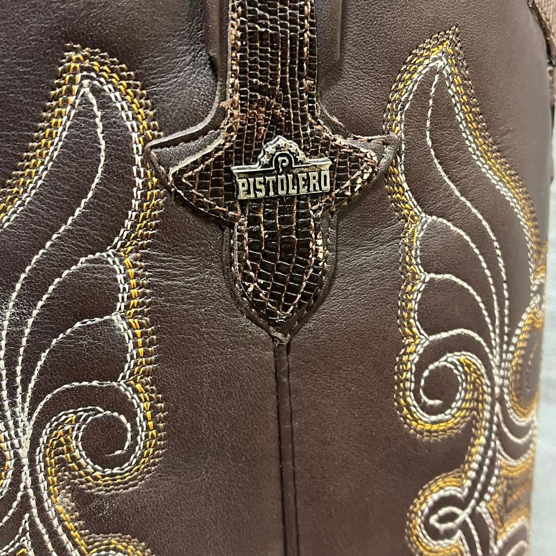 PISTOLERO ピストレロ ブラウンレザー 刺繍デザイン ウエスタンブーツ
