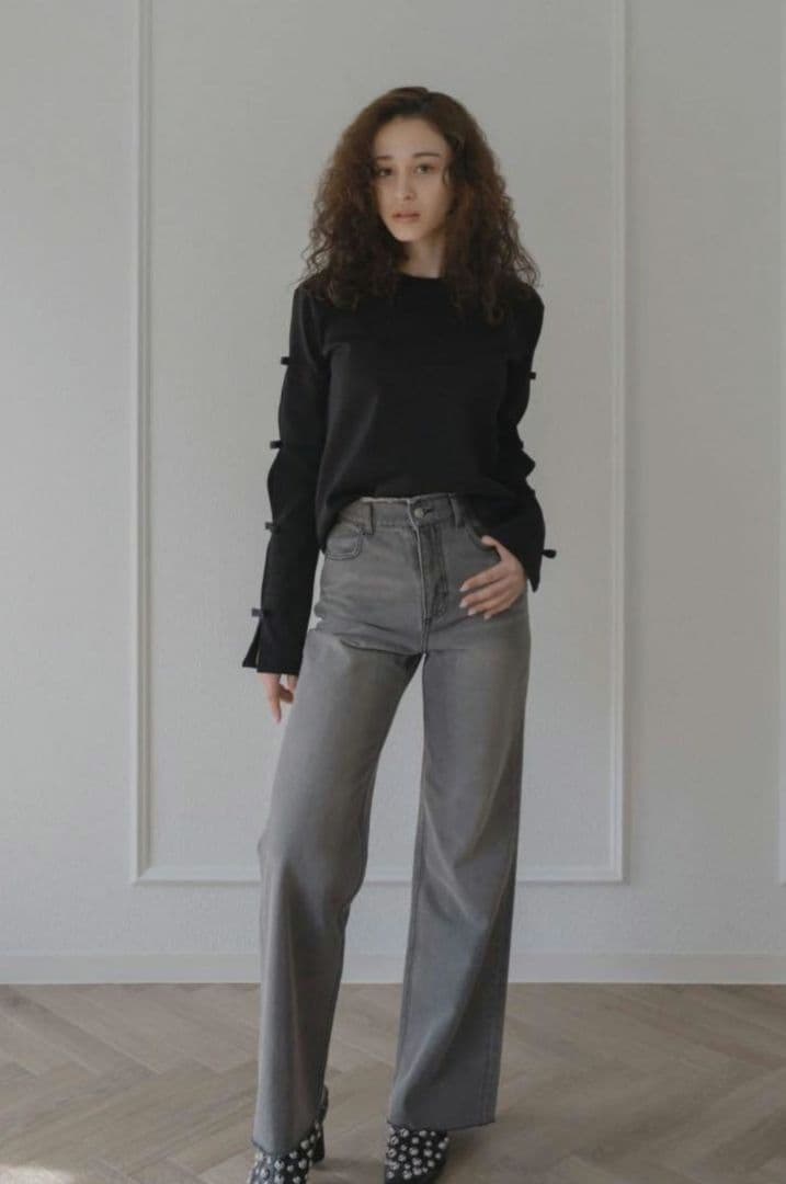 ellie ストレートワイドデニム GRAY S