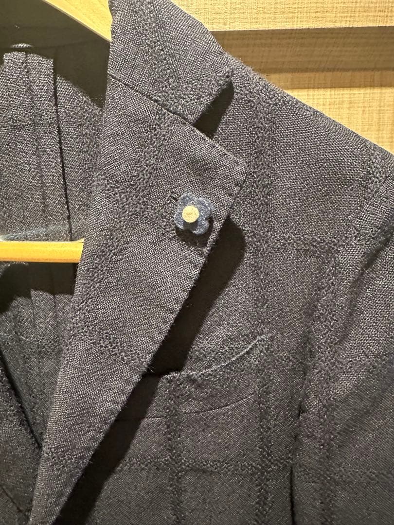 LARDINI ネイビー チェック柄 テーラードジャケット