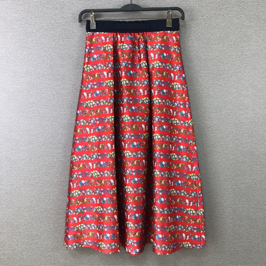 未使用品 LOULOU WILLOUGHBY ボーダーフラワースカート レッド