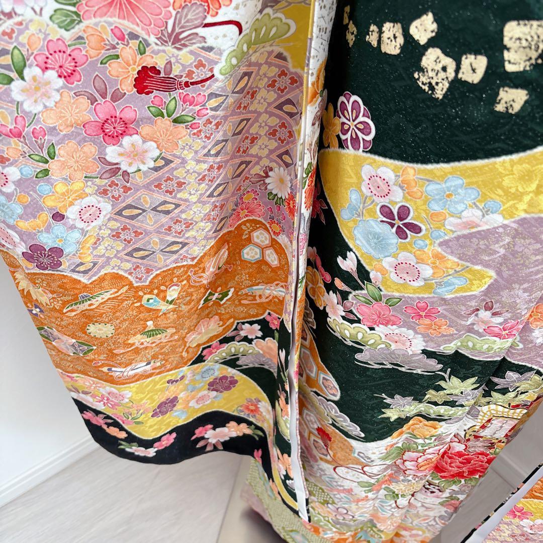 新品正絹振袖フルセット　王道古典柄　銀通し駒刺繍　成人式　緑