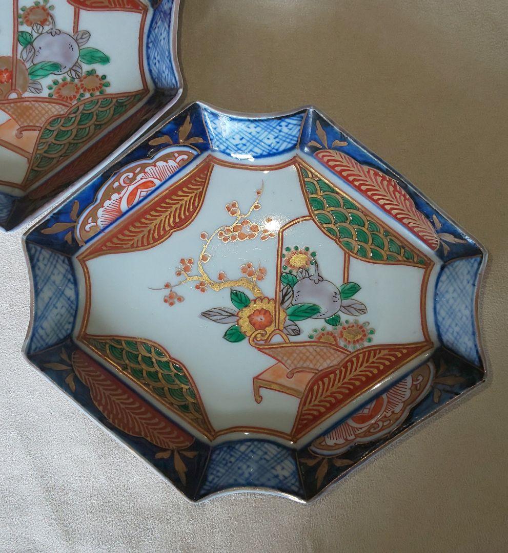古伊万里　色絵　八角形陶磁器皿 5枚セット