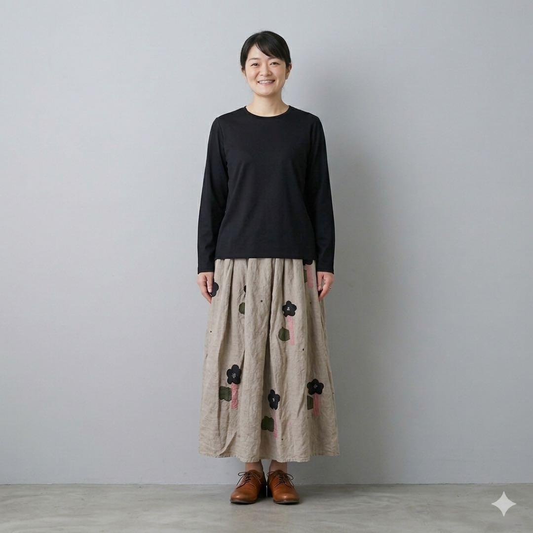 タグ付き✨ pot and tea 踊る花のスカート リネン100％ ナチュラル