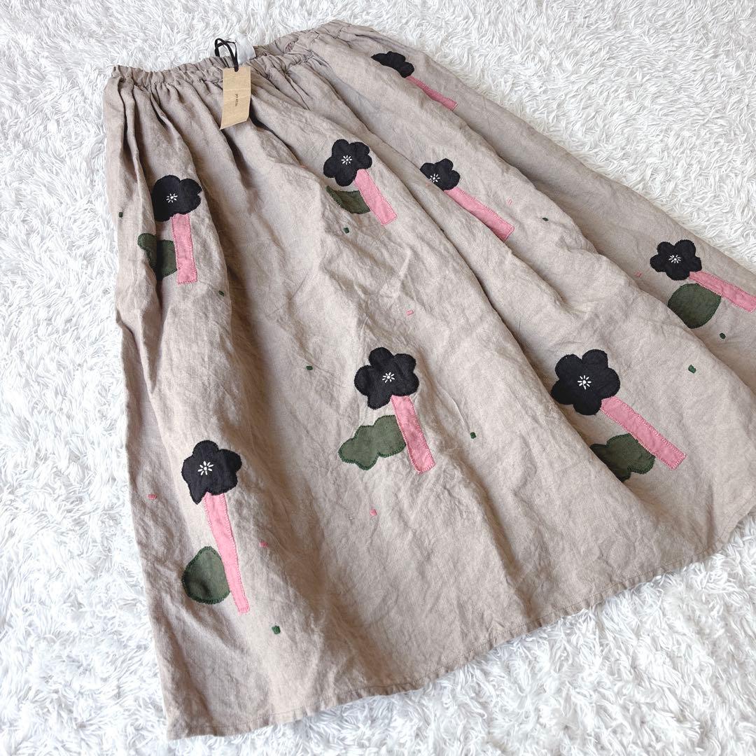 タグ付き✨ pot and tea 踊る花のスカート リネン100％ ナチュラル