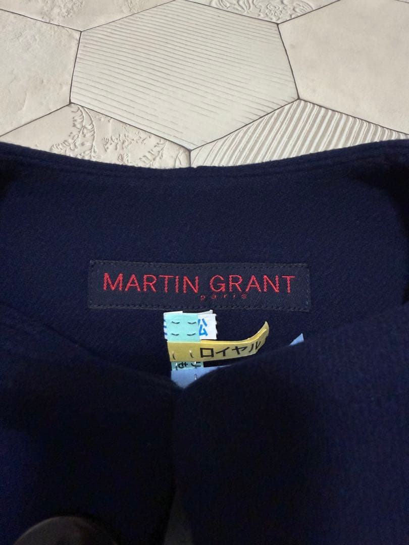 MARTIN GRANT ウールロングコート ネイビー ベルト付 ビッグカラー