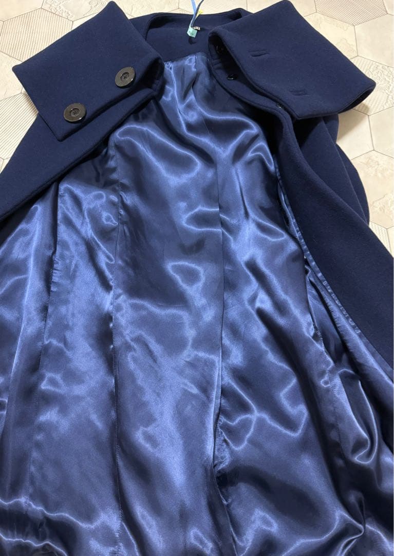 MARTIN GRANT ウールロングコート ネイビー ベルト付 ビッグカラー