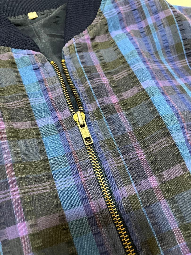 サイズ◎ ユーロヴィンテージ　ボンバージャケット　チェック　ネイビー　XL