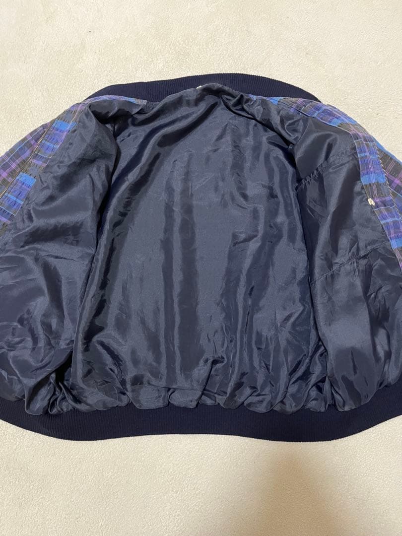 サイズ◎ ユーロヴィンテージ　ボンバージャケット　チェック　ネイビー　XL