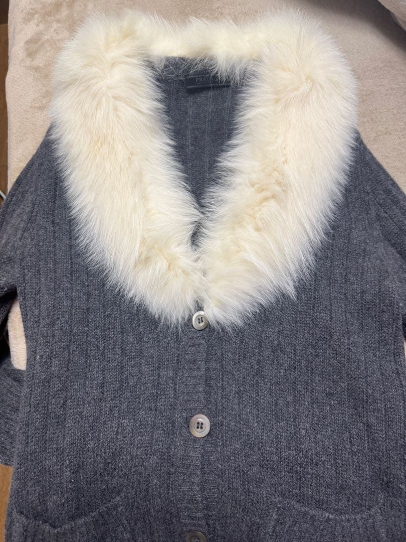 美品 PRADA ストライプ マフラー グレー系　カシミヤ