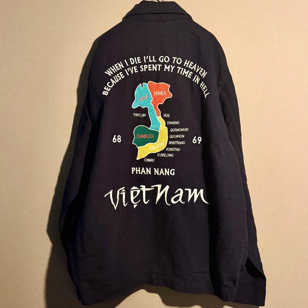 【HOUSTON】 COTTON LINEN VIETNAM JACKET紺XL