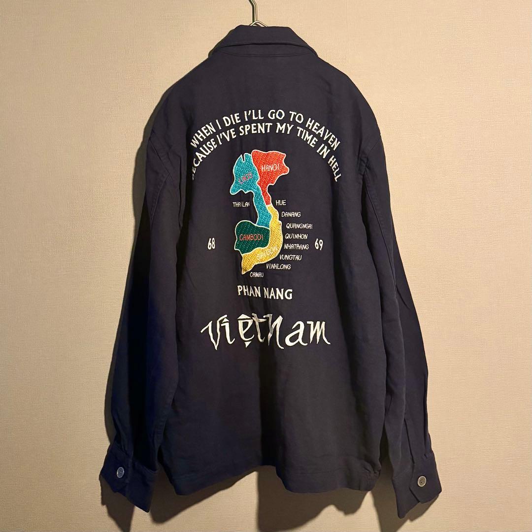 【HOUSTON】 COTTON LINEN VIETNAM JACKET紺XL