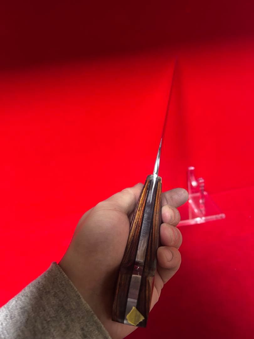 01577 包丁　牛刀　本焼　富士山波紋　手作り　スウェーデン鋼　未使用品