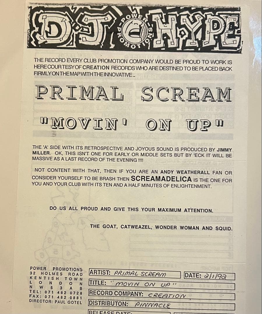 プロモ12インチ PRIMAL SCREAM MOVIN’ ON UP