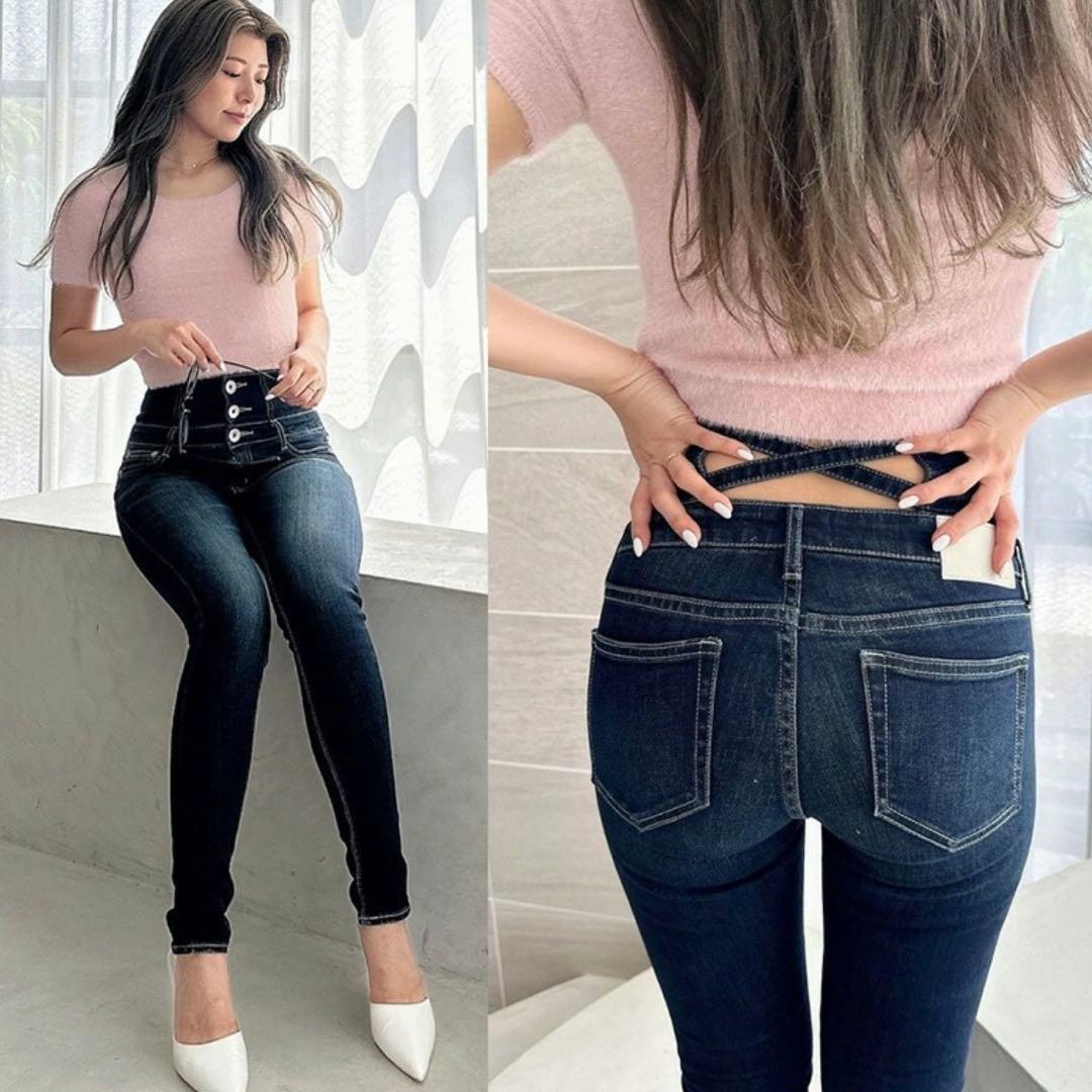 GYDA H/W ウエストクロススキニーデニムパンツ