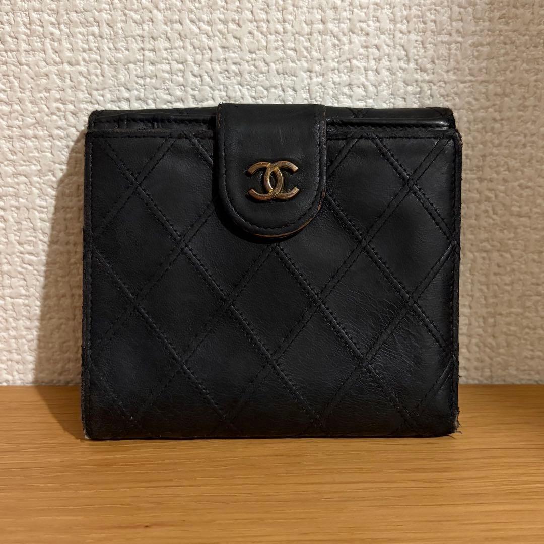 正規品 CHANEL ビコローレ ラムスキン 二つ折り財布 Wホック シャネル