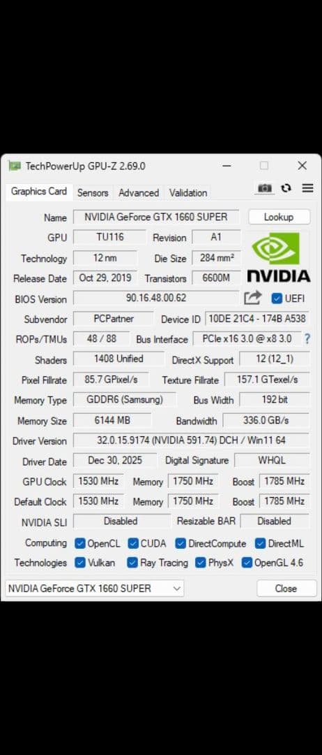 GTX 1660 SUPER 6GB 動作確認済 ベンチスコア有 フルHD快適