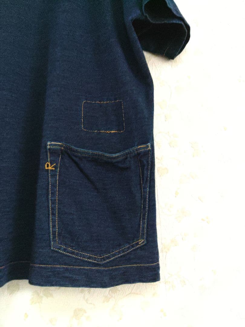 45R天竺インディゴ 半袖Tシャツ 後ろポケット付きサイズ１
