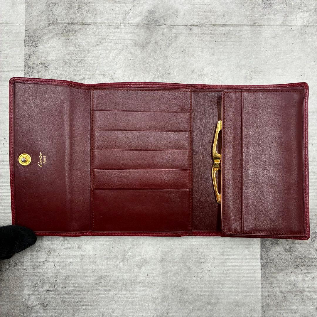 ✨美品✨カルティエ　マストライン　三つ折り財布　がま口　カーフレザー　ボルドー