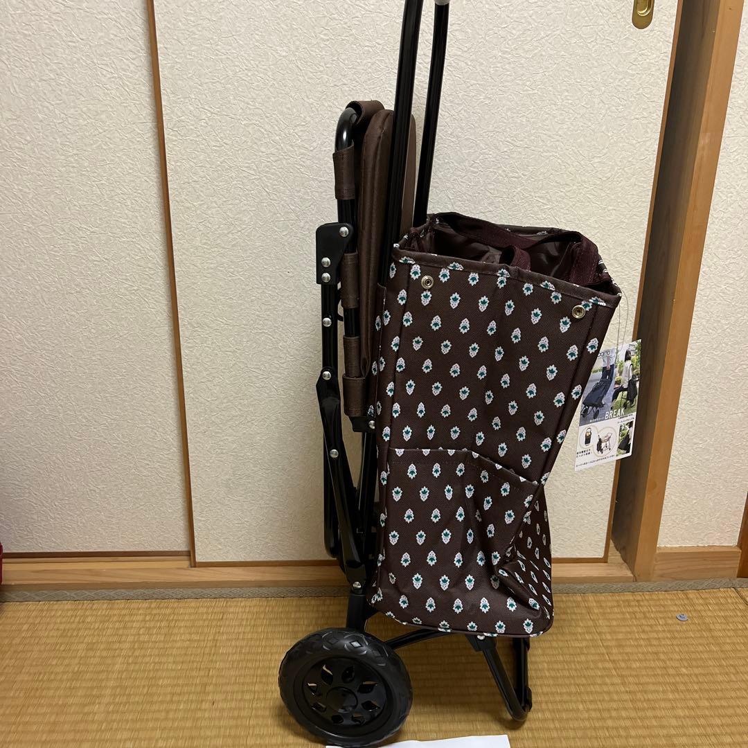 ココロ 折りたたみ椅子付きキャリーカート ブラウン