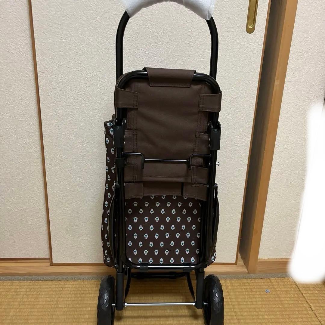ココロ 折りたたみ椅子付きキャリーカート ブラウン