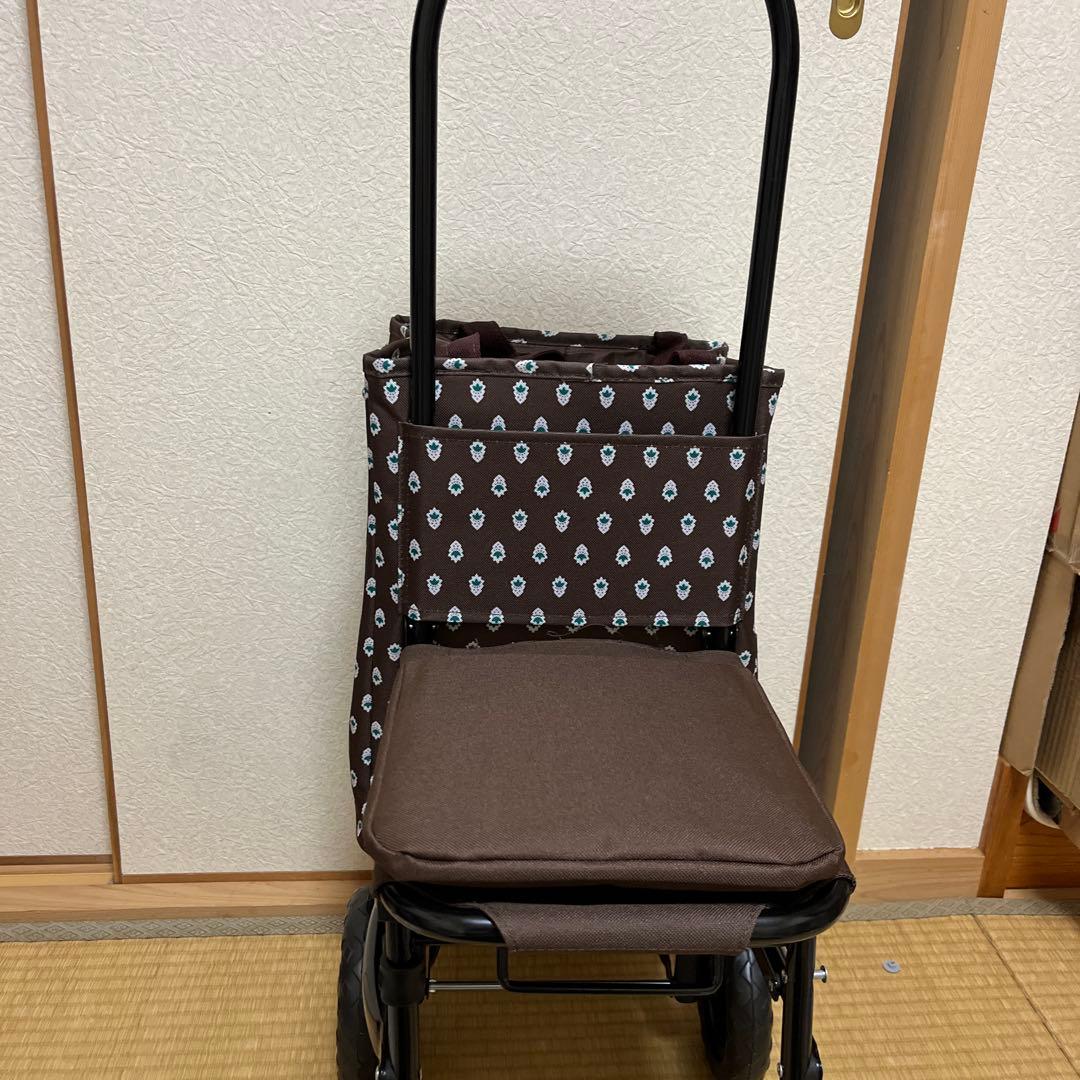 ココロ 折りたたみ椅子付きキャリーカート ブラウン
