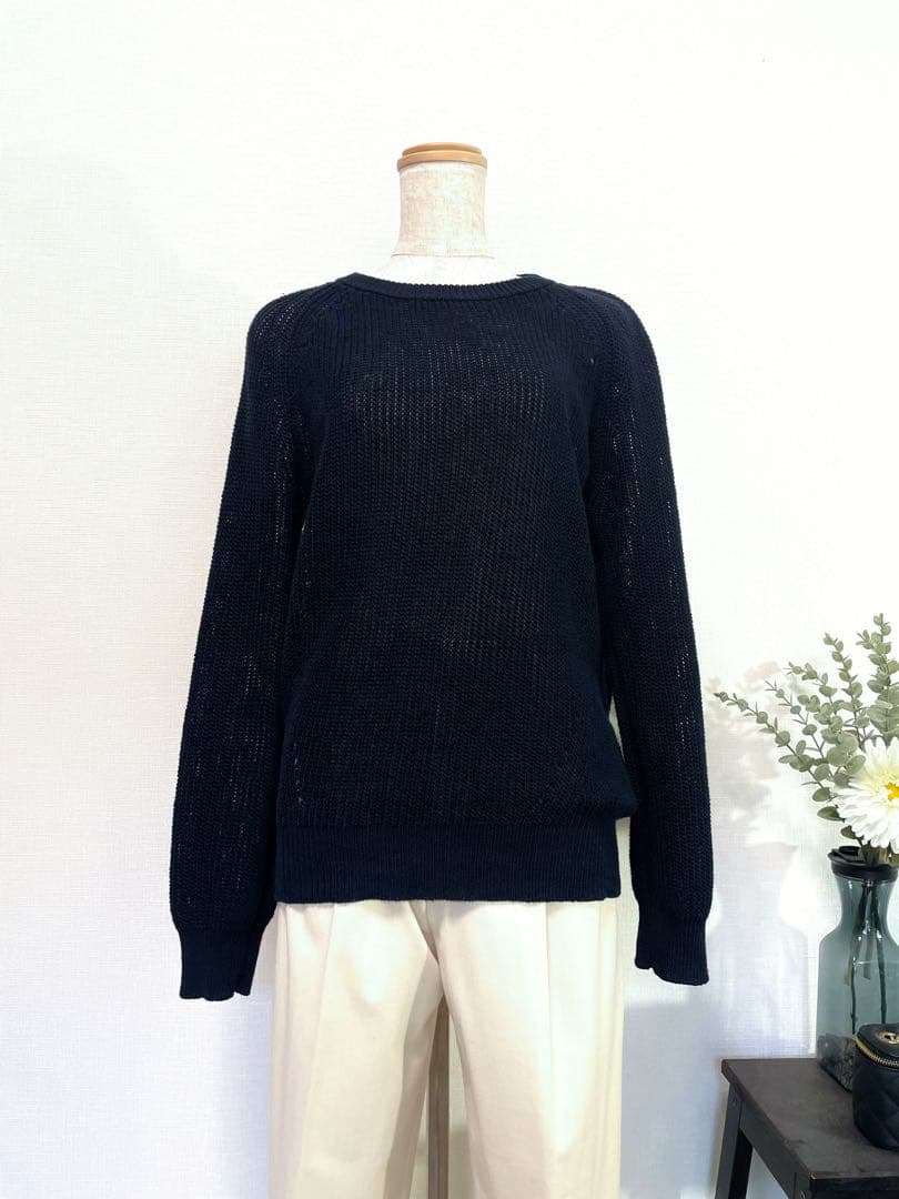 theory luxeリネンメッシュニットプルオーバーネイビー 定価2.6万円
