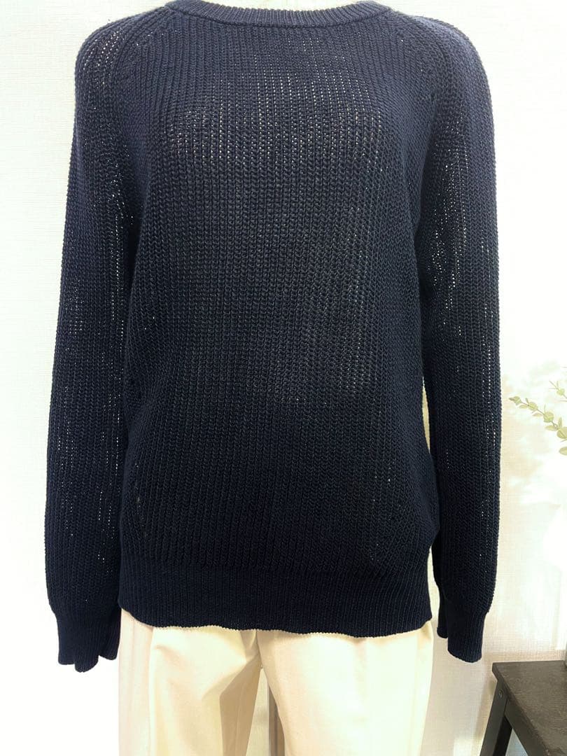 theory luxeリネンメッシュニットプルオーバーネイビー 定価2.6万円
