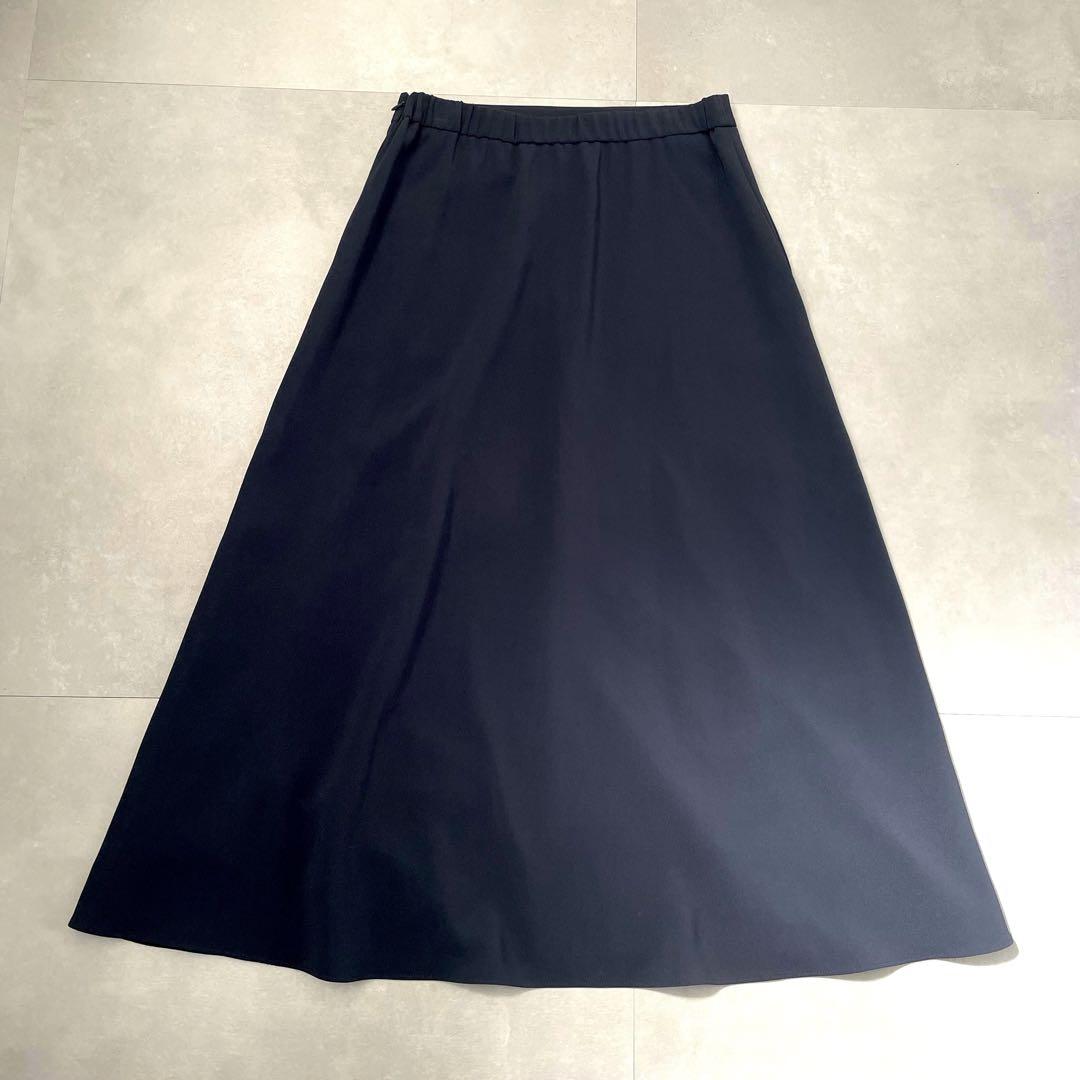美品　セオリーリュクス　フレアスカート ロング　ドレープ　ネイビー　38