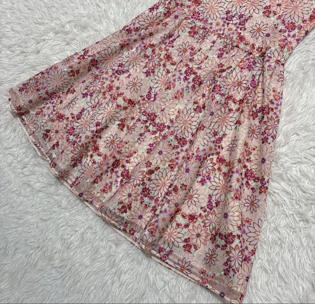 トッカ 花柄　総刺繍 ノースリーブ ワンピース　ピンク系 総柄　S相当