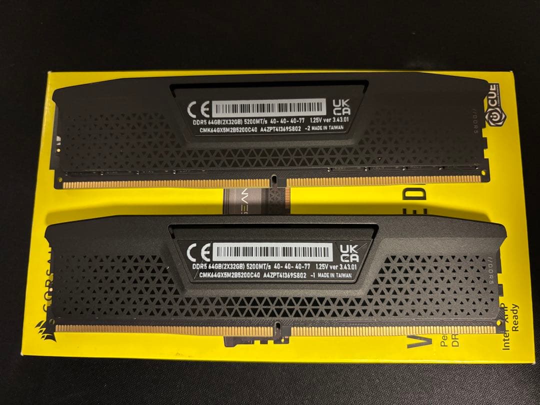 DDR5 メモリ 32×2枚 Corsair vengeance