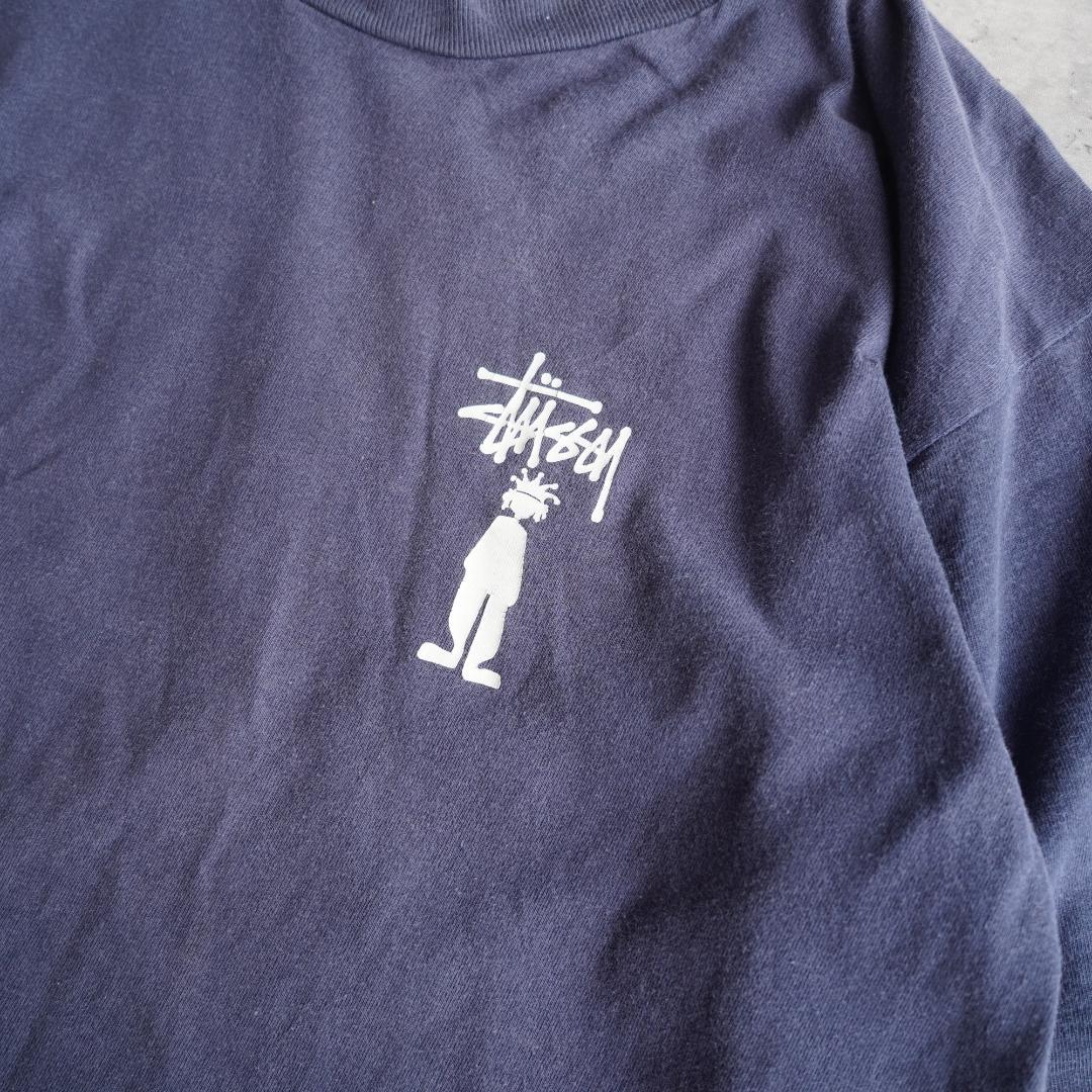 90's stussy ステューシー　シャドーマン　Tシャツ　ネイビー　L
