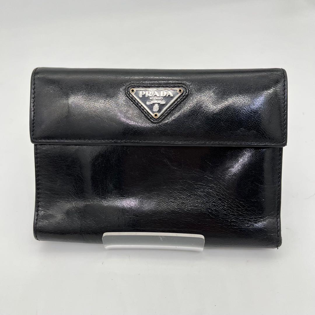 PRADA 二つ折り財布 トライアングルロゴ レザー ブラック 男女可能