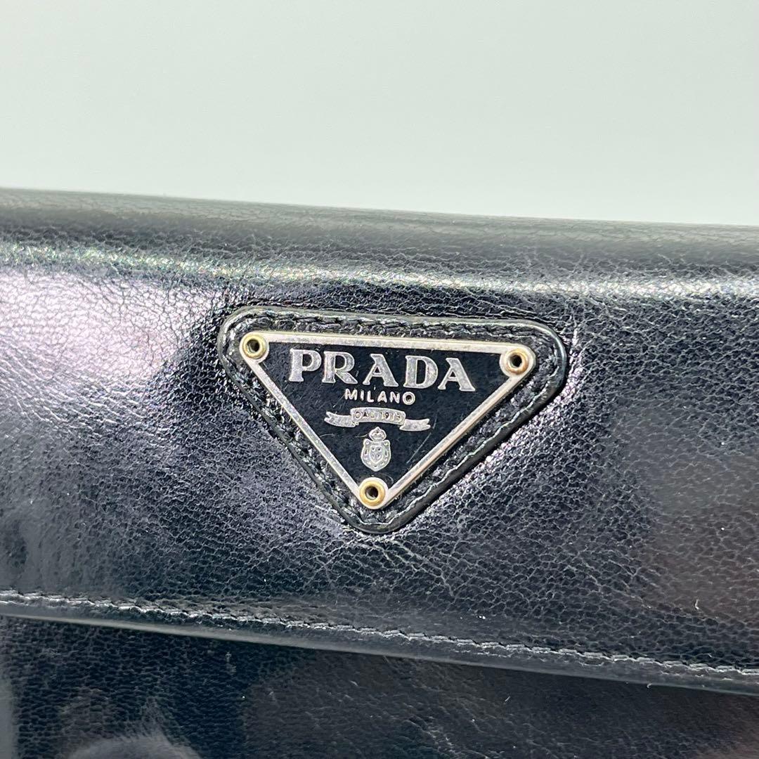 PRADA 二つ折り財布 トライアングルロゴ レザー ブラック 男女可能